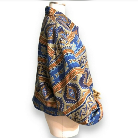 BOGARI Native Tribal Print Silk Bomber Jacket VINTAGE - Picture 4 of 11